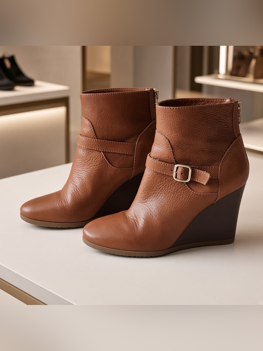 J.Crew Emmett Leather Wedge Boots 98507 Cognac Booties Italy Boho Luxury 8.5